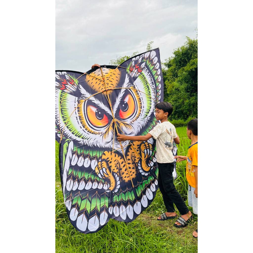 layangan besar celepuk burung hantu knock down lipat 2m