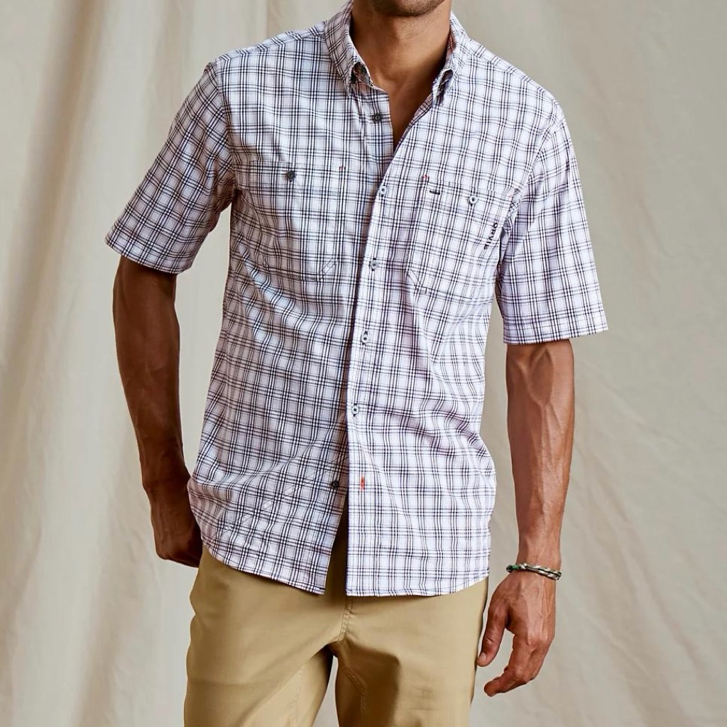 ORVIS Men’s River Guide Printed Short-Sleeve Western Shirt kemeja pendek pria