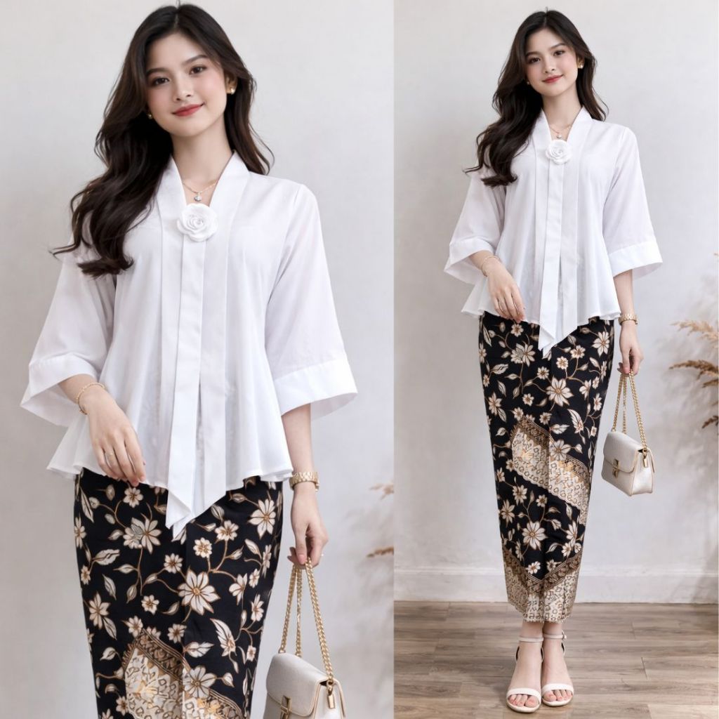 Setelan Kebaya Floy Baloteli Putih / Setelan Kebaya Modern Wanita