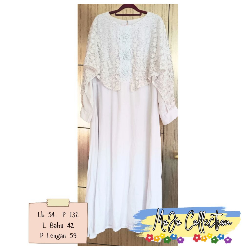 Gamis Putih cape tempel | Dress Putih jumbo | Gamis syari putih | Preloved Murah