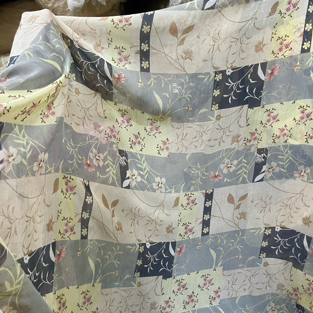 kain sifon sutra salju motif bunga - kain untuk gamis