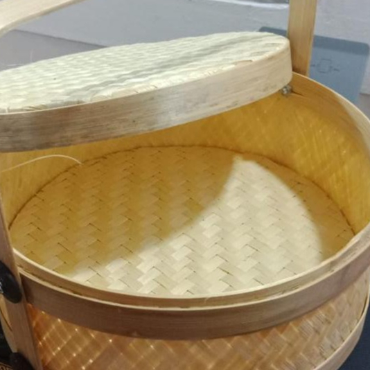 Rantang Bambu Hias Lebaran 25cm / Rantang Nasi Bulat / Hampers Rantang Bambu Susun