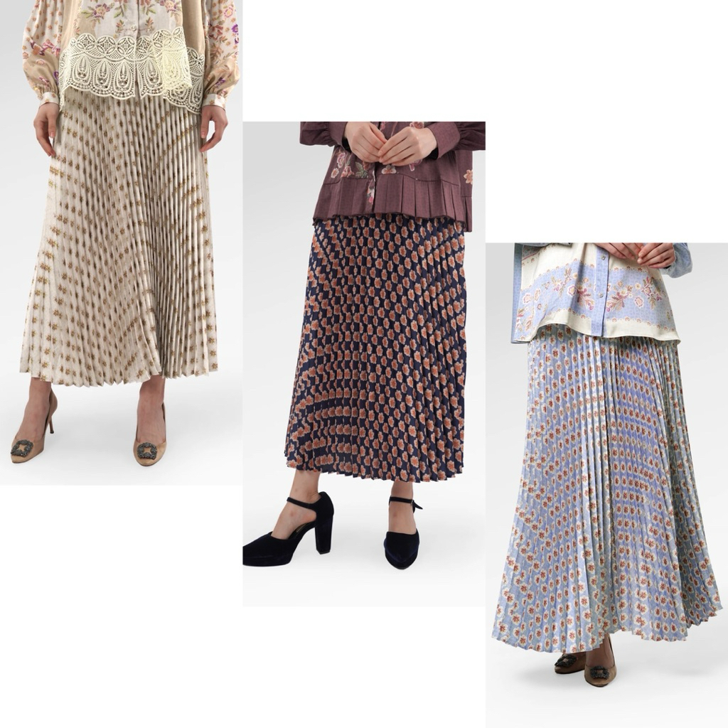 [baca deskripsi‼️] BENANG JARUM BLOOMING EID PLEATED SKIRT BENANG JARUM ROK PLEATS MOTIF ROK PLEATED