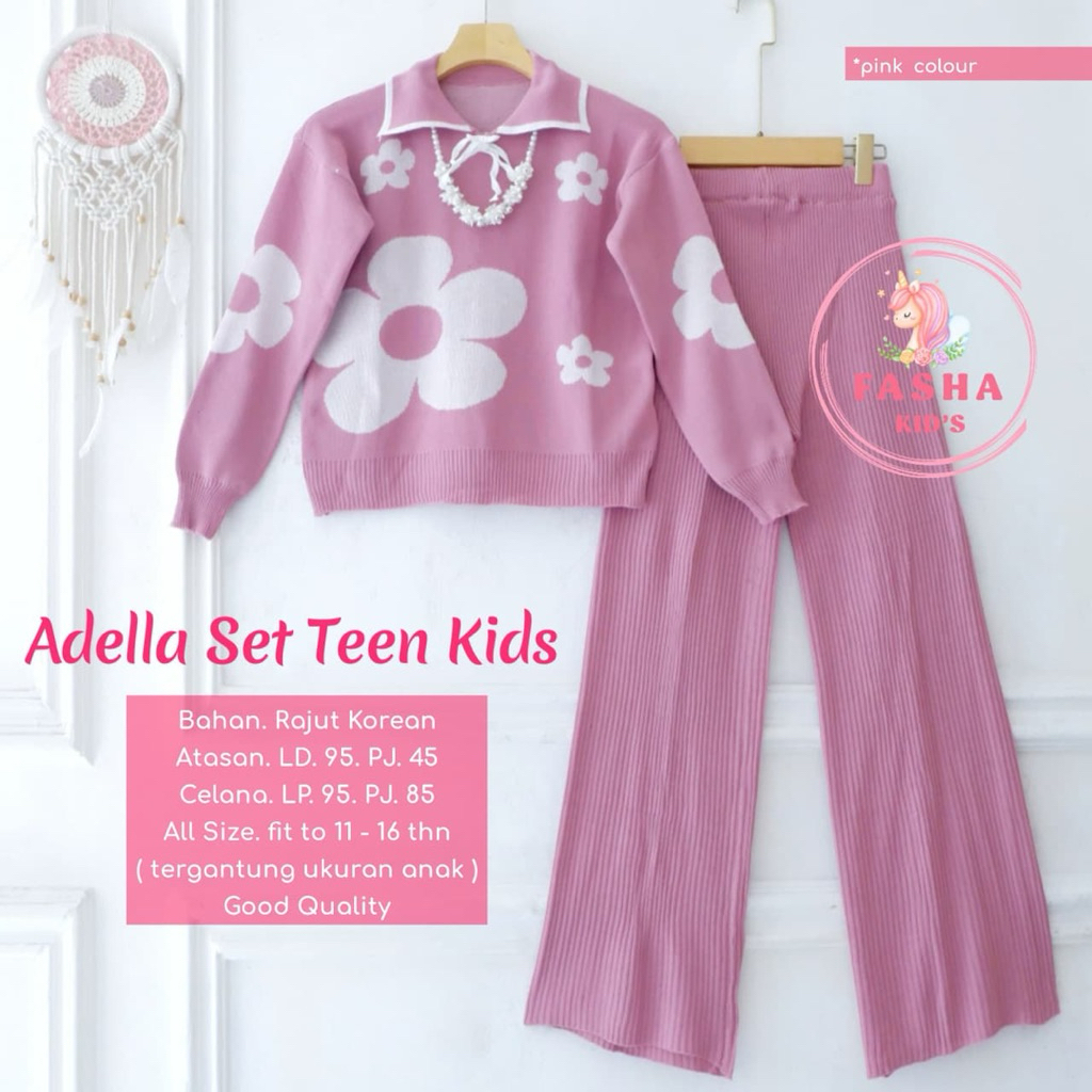 Adella Setelan Rajut Style Pakaian Remaja Anak Perempuan Original Fasha Kids Bahan Rajut Korea Premi