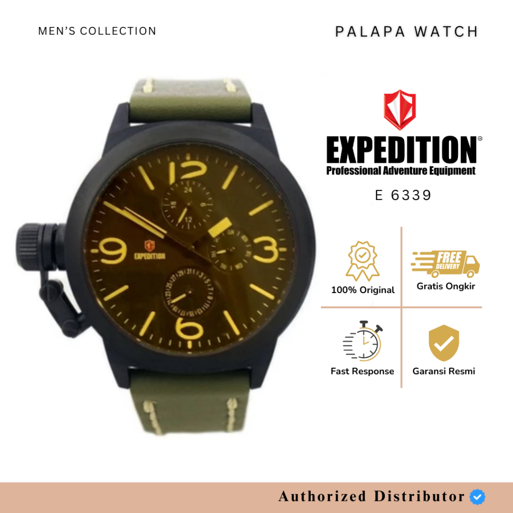 Jam Tangan Pria / Wanita Expedition 6339 / E 6339 Black List Yellow Leather Original Garansi Resmi 1