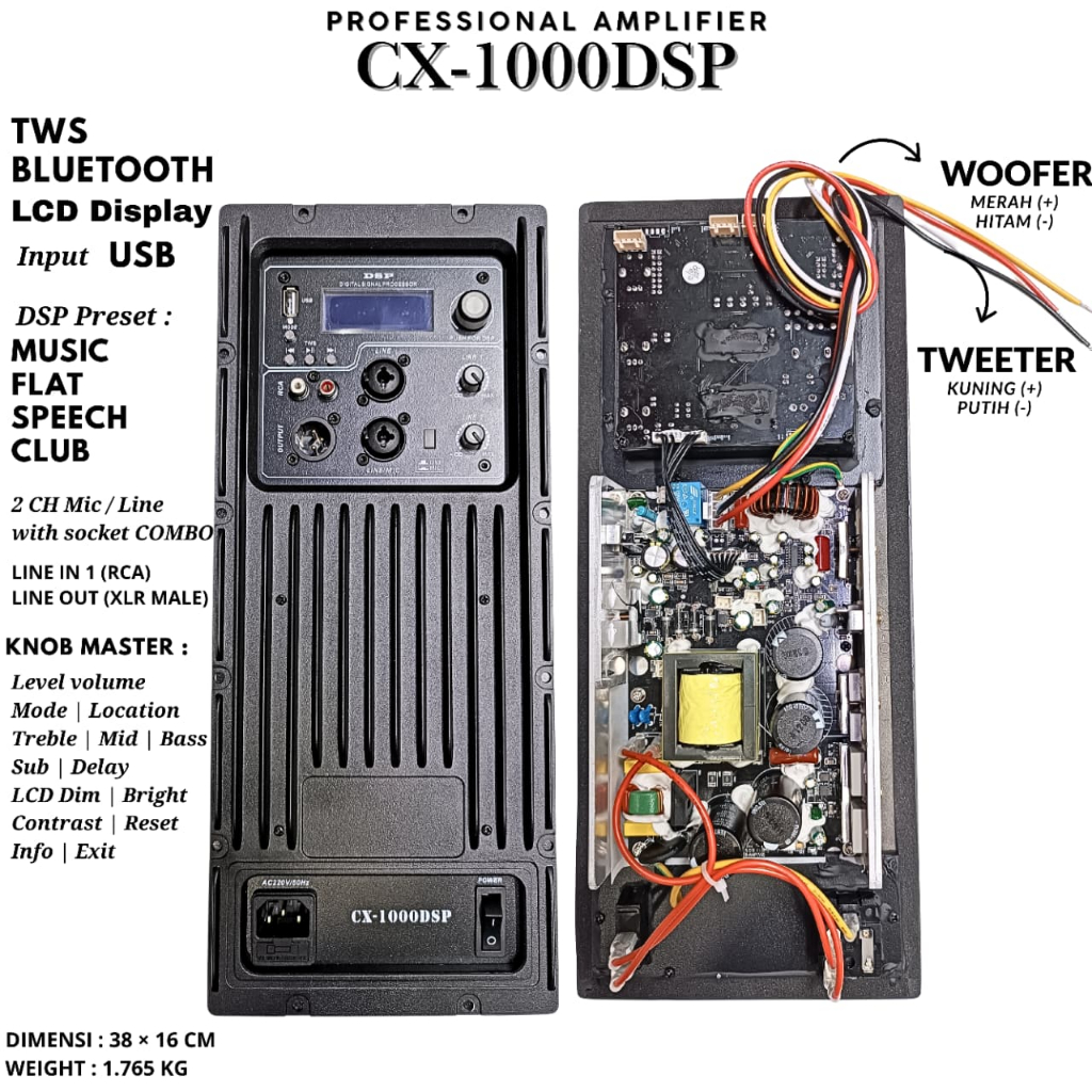 Power Kit Speaker Aktif Professional CX-1000DSP - Modul Amplifier 1000 Watt dengan TWS Bluetooth & D