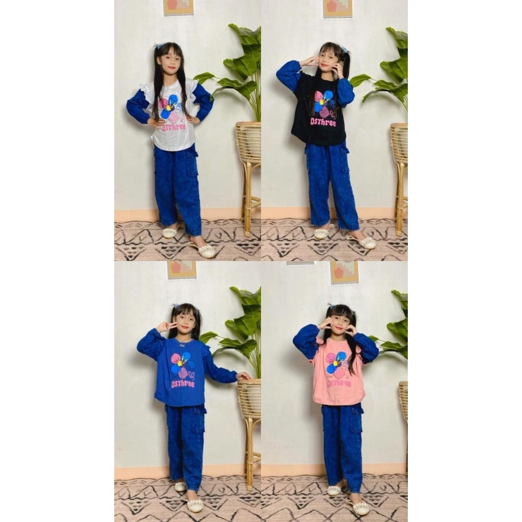 Setelan jins anak terbaru set jins boba set jins kacamata setelan jins bunga setalan jins termurah s