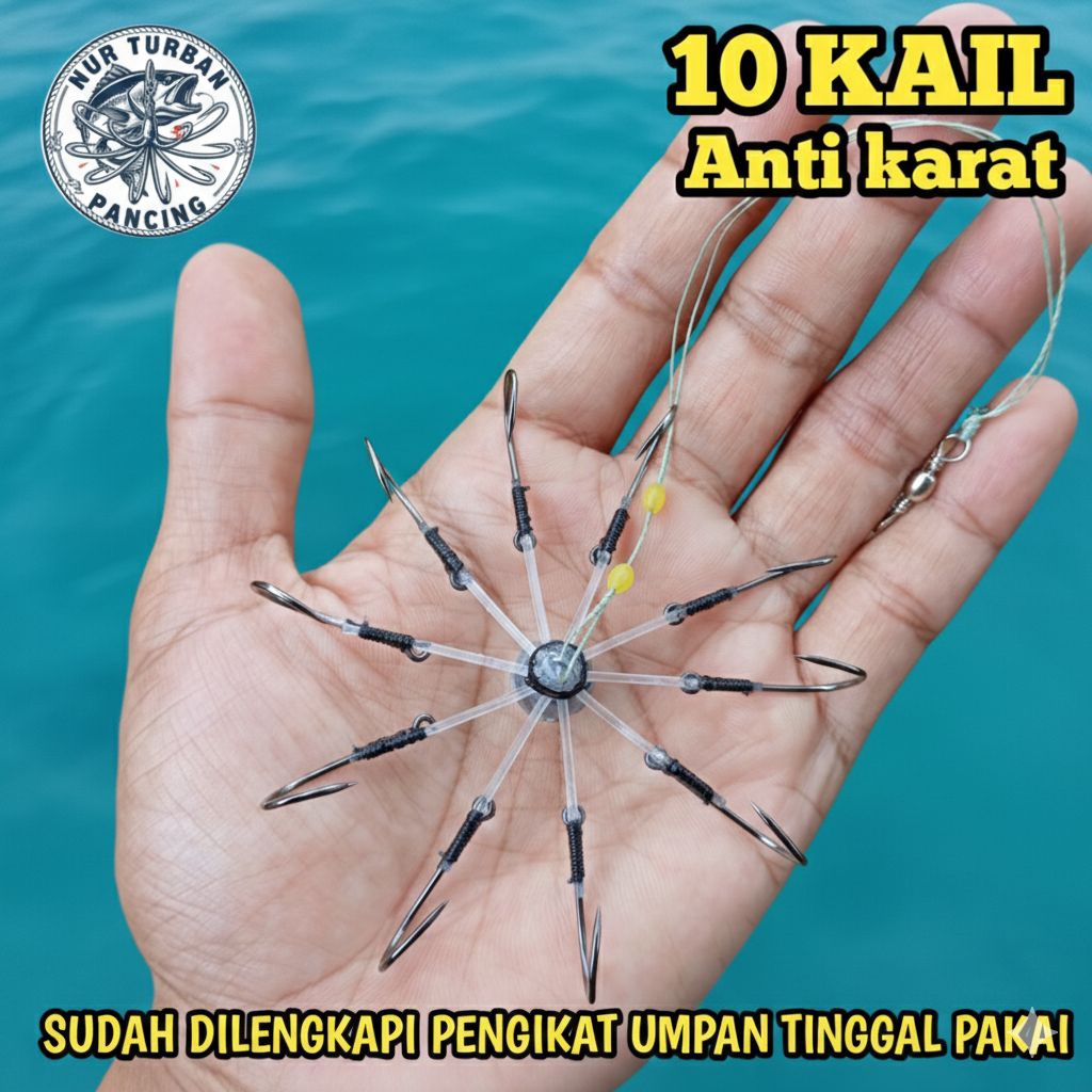 pancing garong 10 mata kail bahan senar anti karat(bukan kawat)