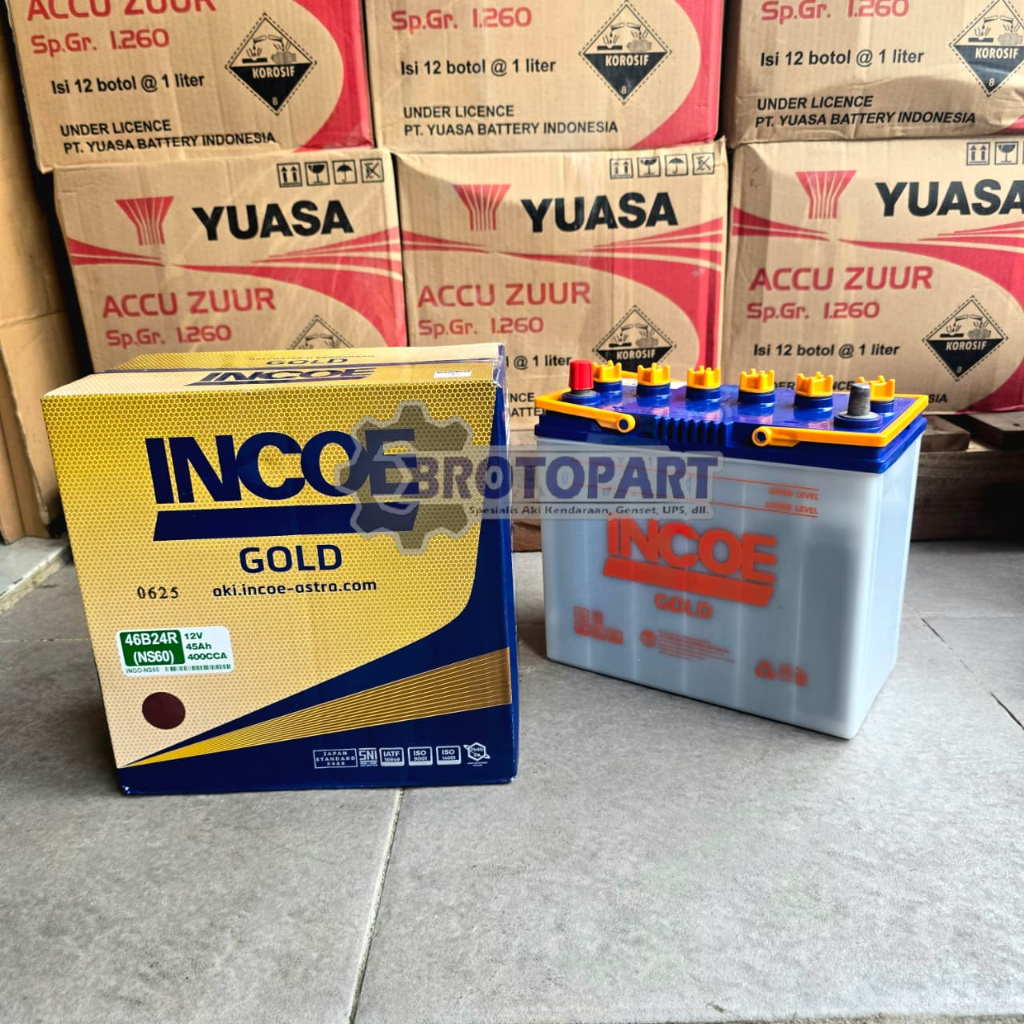 Aki Mobil Suzuki Swift/SX4/Xover/APV/Jimny/Carabian INCOE GOLD NS60 HYBRID Aki Basah 45Ah