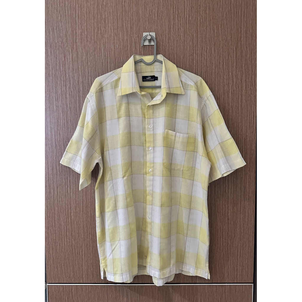 preloved kemeja pria merk crocodile kotak yellow size L