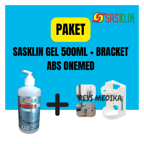 PAKET SASKLIN Gel 500ml +Bracket ABS onemed - HAND SANITIZER CAIR ANTISEPTIC 70% Tidak Lengket