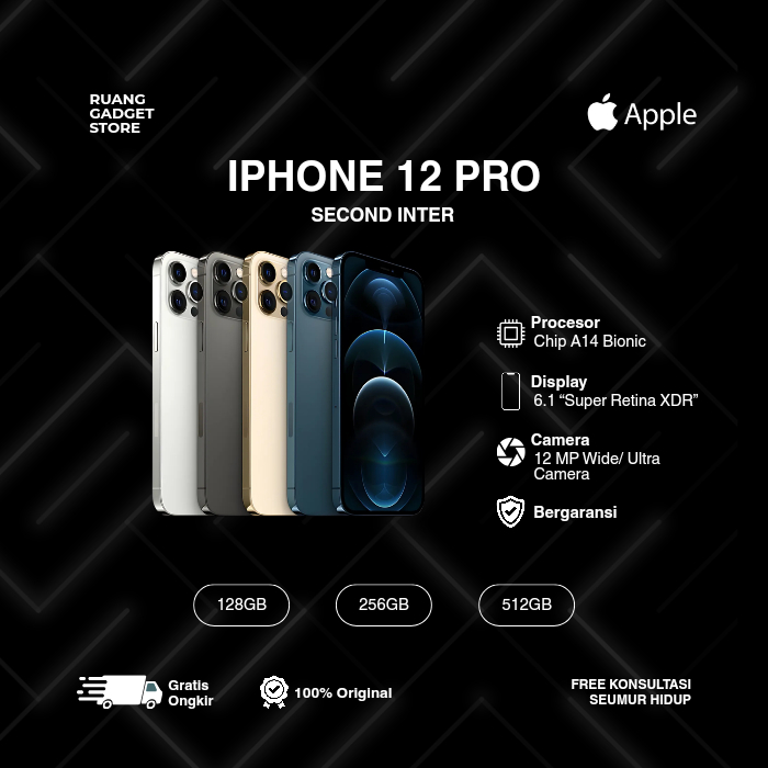 IPHONE 12 PRO SECOND INTER 64GB 128GB 256GB Midnight Green, Space Gray, Silver, Gold