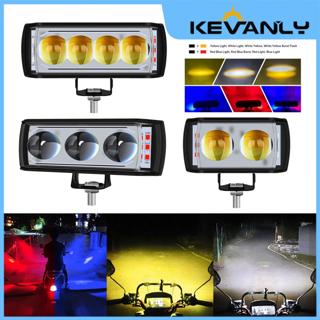 KEVANLY Lampu Senter LED Sepeda Motor, Lampu Kabut, Lampu Sorot Tambahan, Lampu 4 Warna, Lampu Sorot