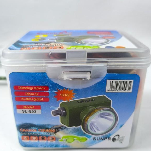 sunpro sl-993 senter kepala selam cahaya putih 160watt plush dua lensa