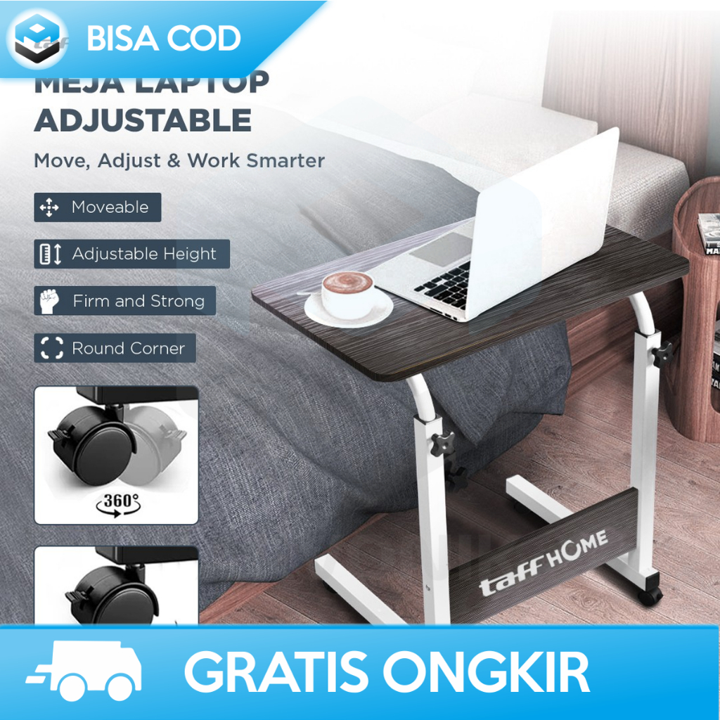 AKSESORI CANTIK MEJA  BELAJAR LIPAT LAPTOP DESAIN ELEGAN MINIMALIS BULAT BUNDAR WARNA BLACK GOLD POR