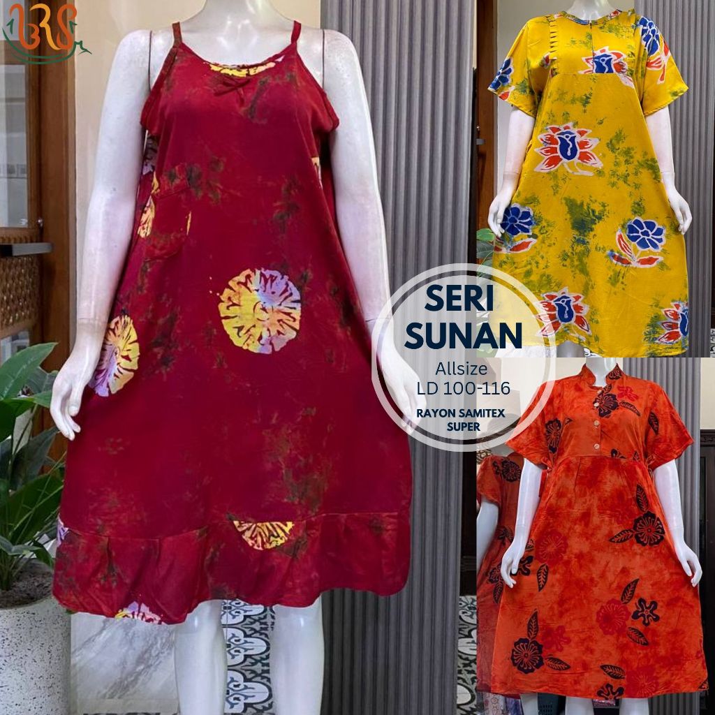 BRS - Daster Yukensi LD 100-116 Daster Batik Cap Motif Sunan Rayon Premium Pekalongan, Tanpa lengan,