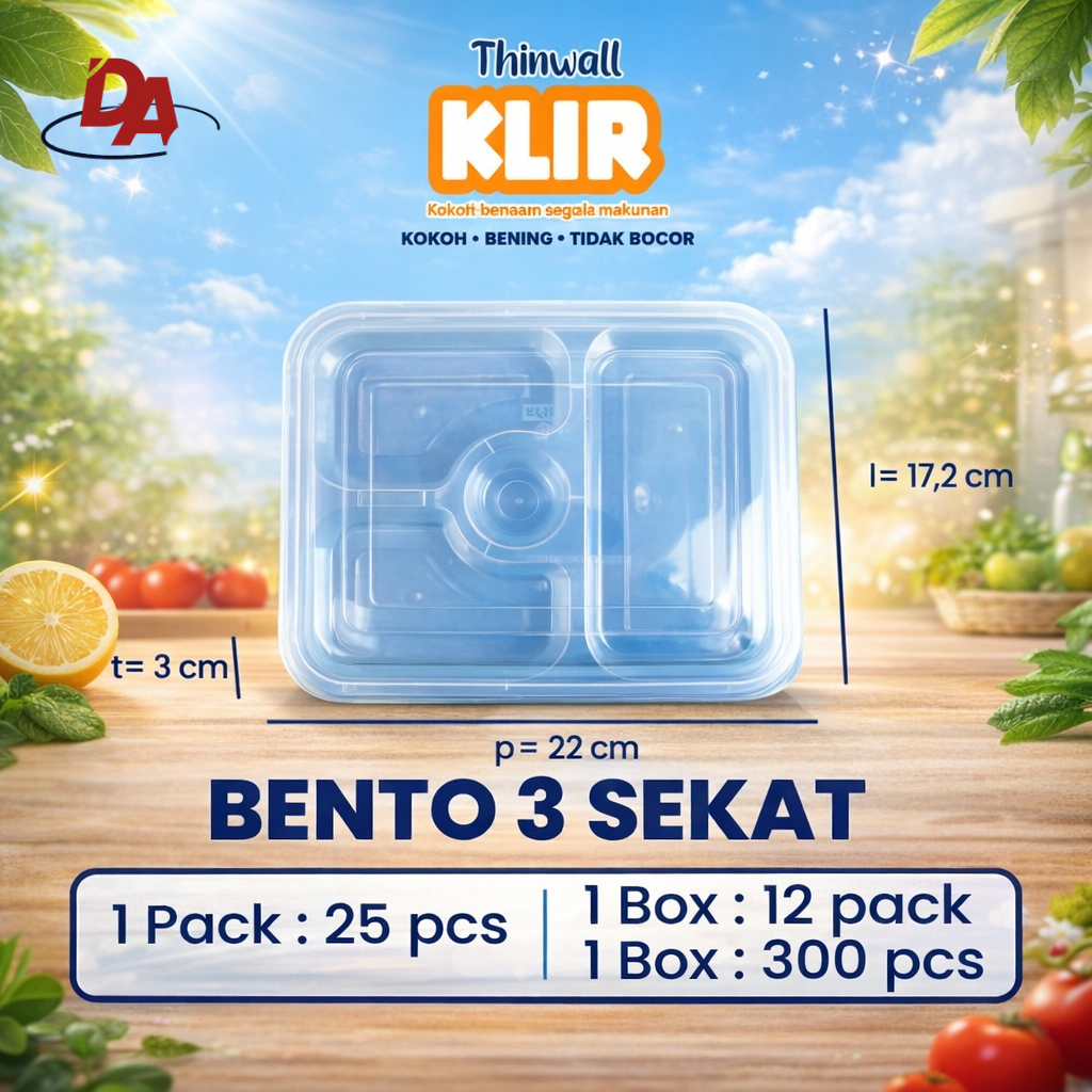 THINWALL BENTO 3 SEKAT KLIR ISI 25 - BENTO 3 SEKAT - THINWALL BENTO 3 SEKAT