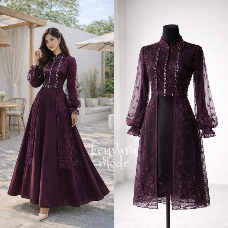 ONESET QUYNH DRESS DAPAT INNER + OUTER DIANDRA GAMIS KONDANGAN LEBARAN FULL PAYET TERBARU