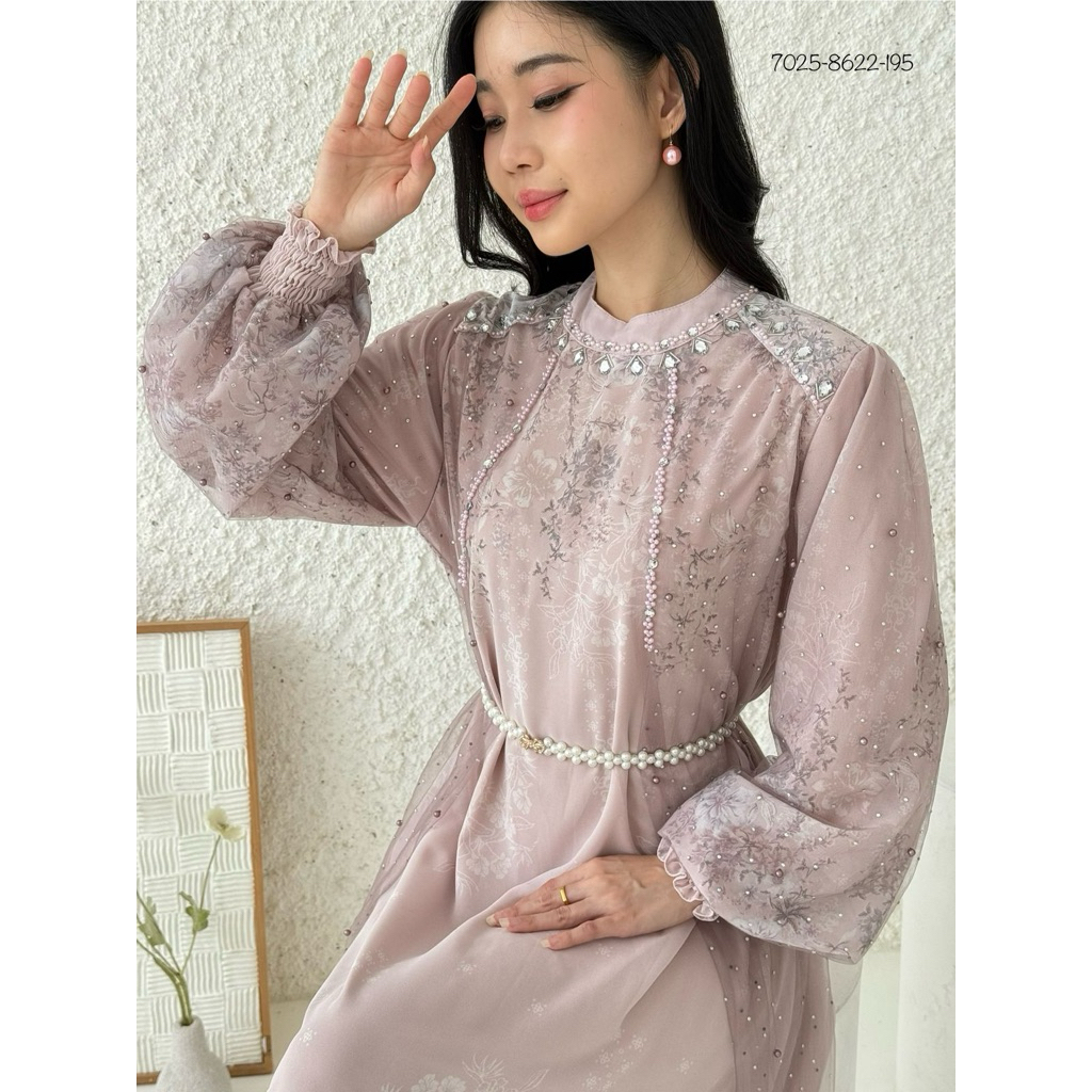 Baju raya maxi dress gamis payet luxury ceruti dress pesta lebaran eid idul fitri 2026 tile motif bo