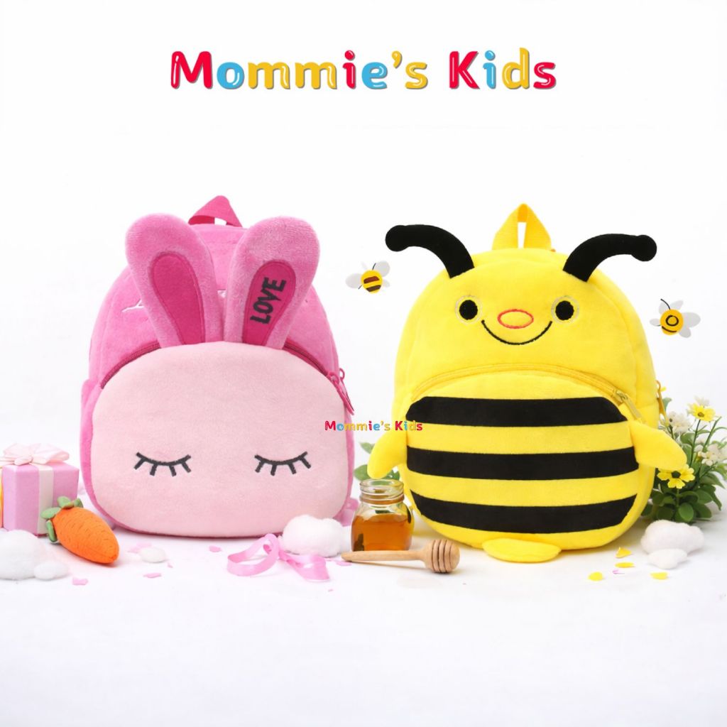 Mommie's Kids Tas Ransel Anak Karakter Tas Mini Kartun Tas Backpack Sekolah Anak TK Kain Bludru Lemb