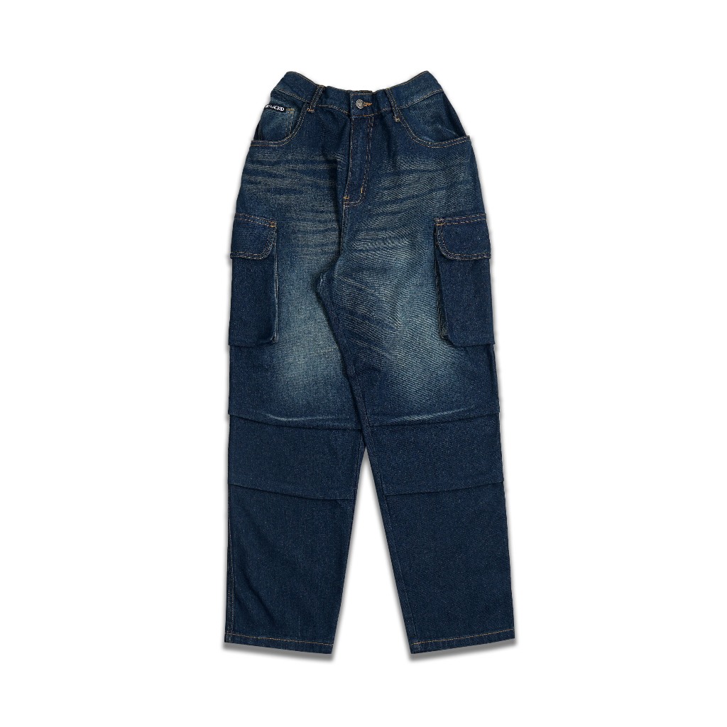 Black ID - Celana Panjang Denim Baggy Cargo Pria Blue Wash | LP BGY DNM Bose