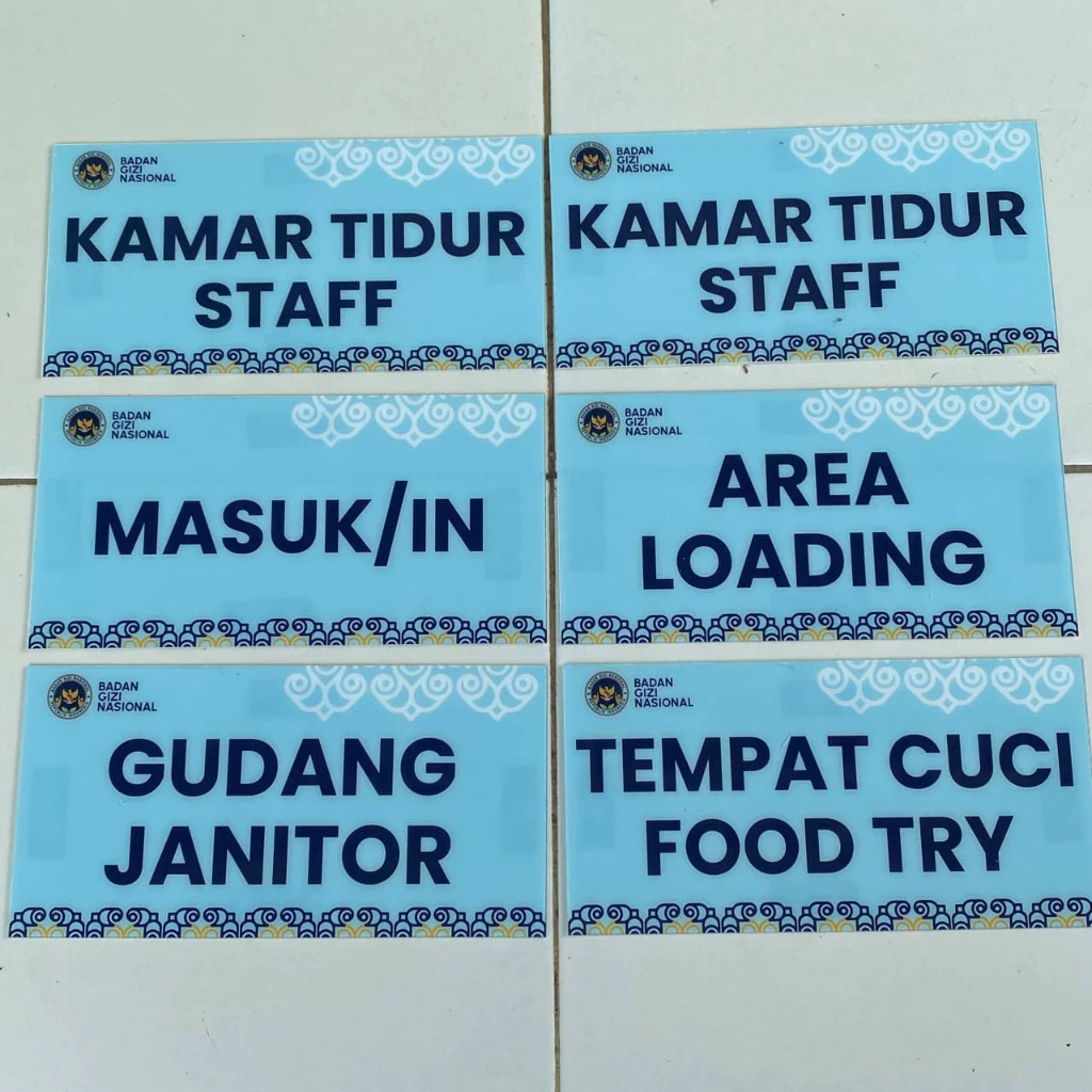 Akrilik Papan Nama Ruang Gedung BGN SPPG MBG, Custom Stiker Nama Ruang Dapur MBG 30 X 20 CM