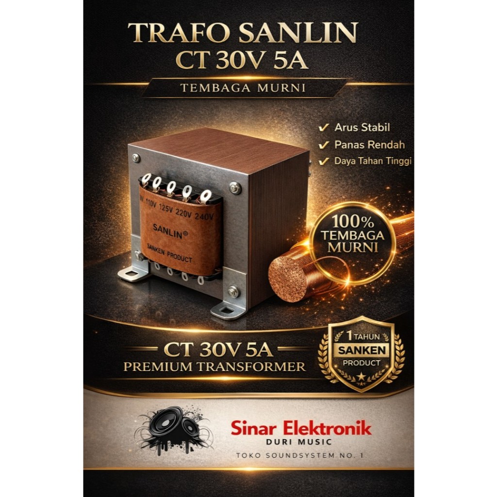 Trafo 5A CT 30V SANLIN (SANKEN PRODUCT) Tembaga Premium