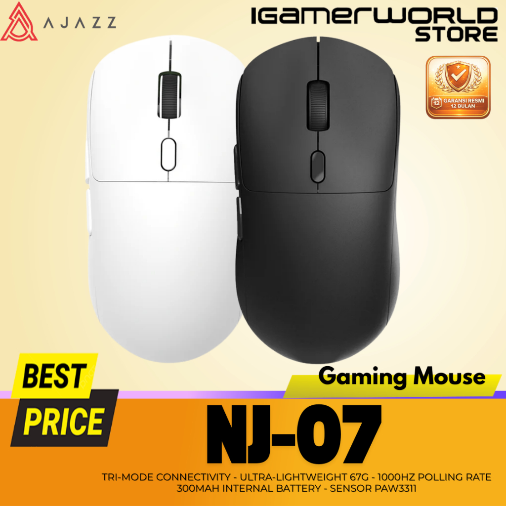 Ajazz NJ07 / NJ-07 Gaming Mouse PAW-3311 Lightweight Tri-mode Connection 1000Hz Polling Rate