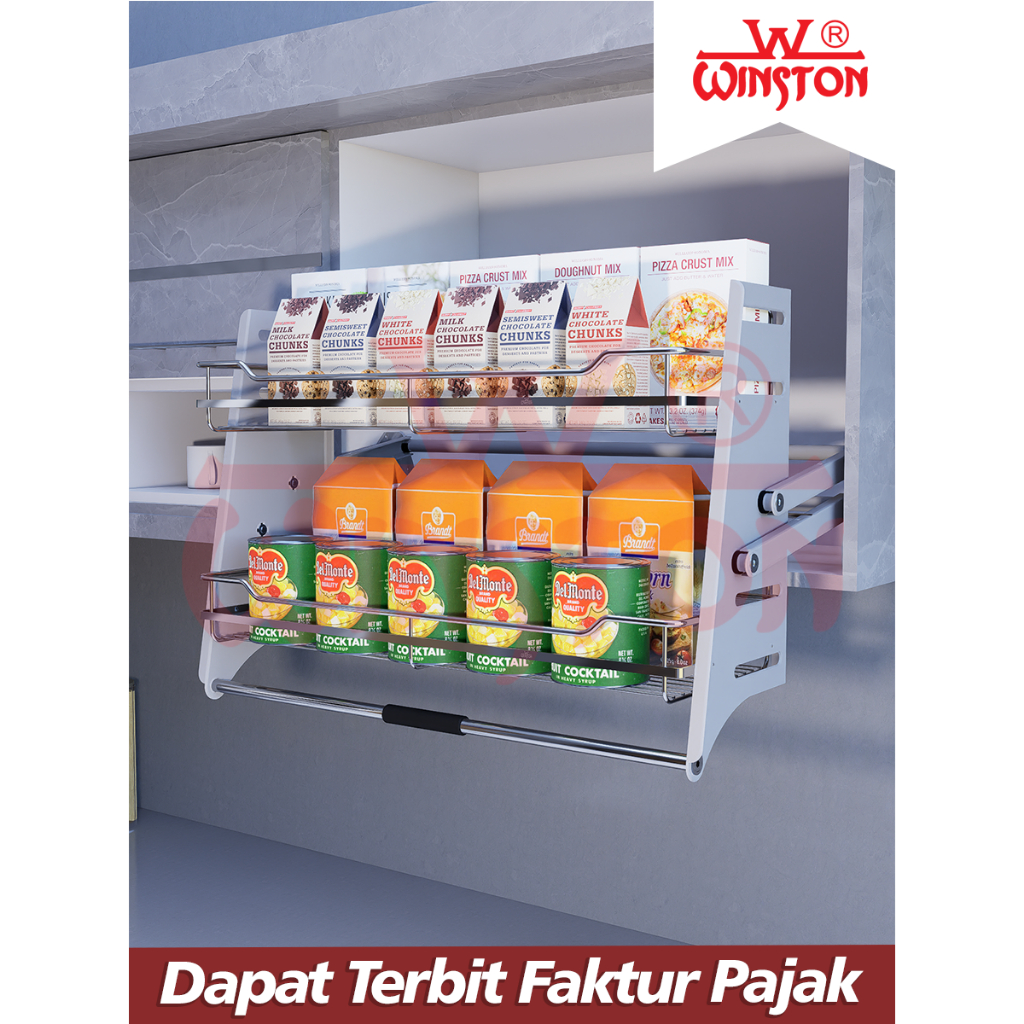 Rak Tarik Elevator Bumbu Basket Stainless WINSTON WW 18-90 Rack Bumbu Dapur support gaspring slow