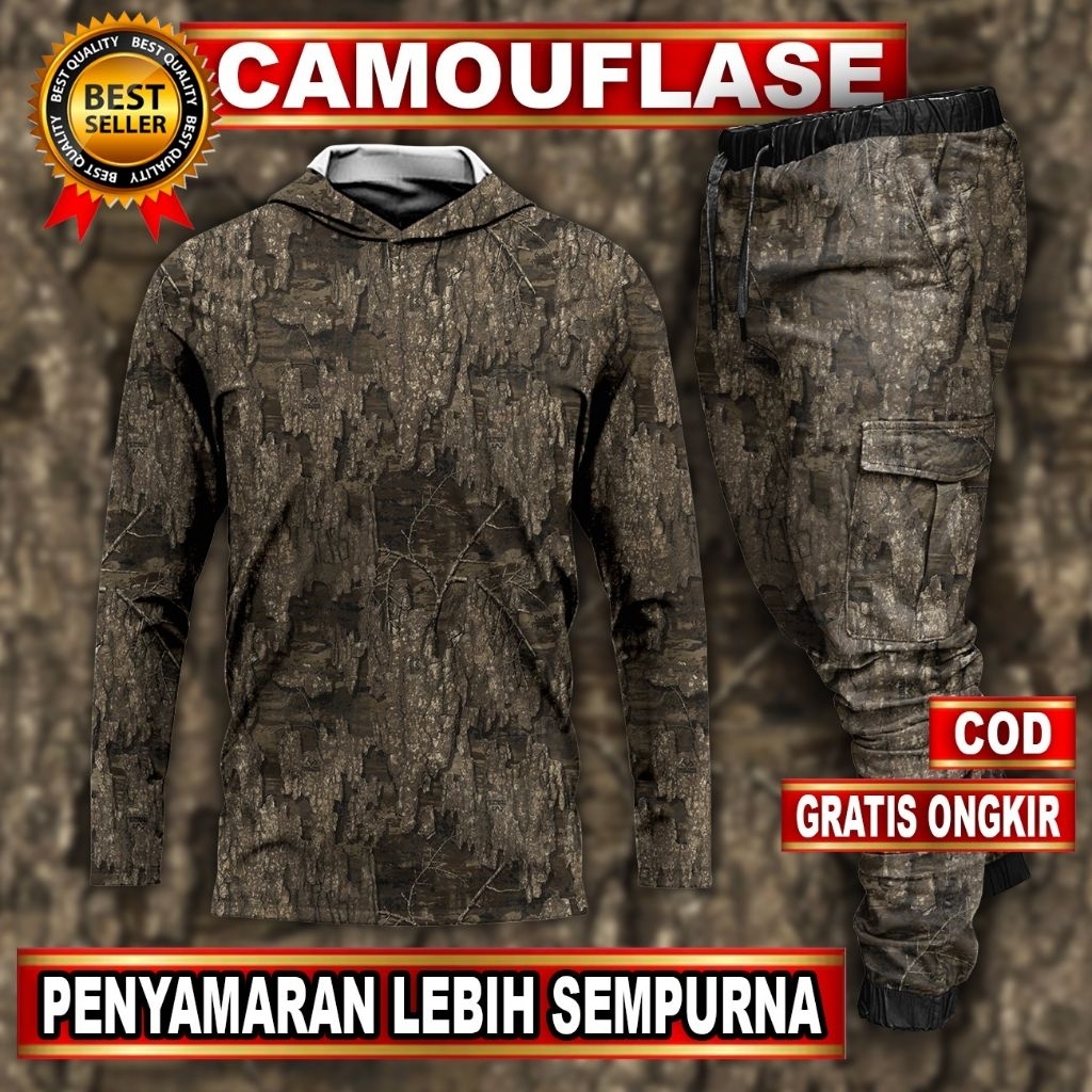 setelan baju berburu | pakaian berburu | baju camo lengan panjang | celana panjang camo | baju berbu