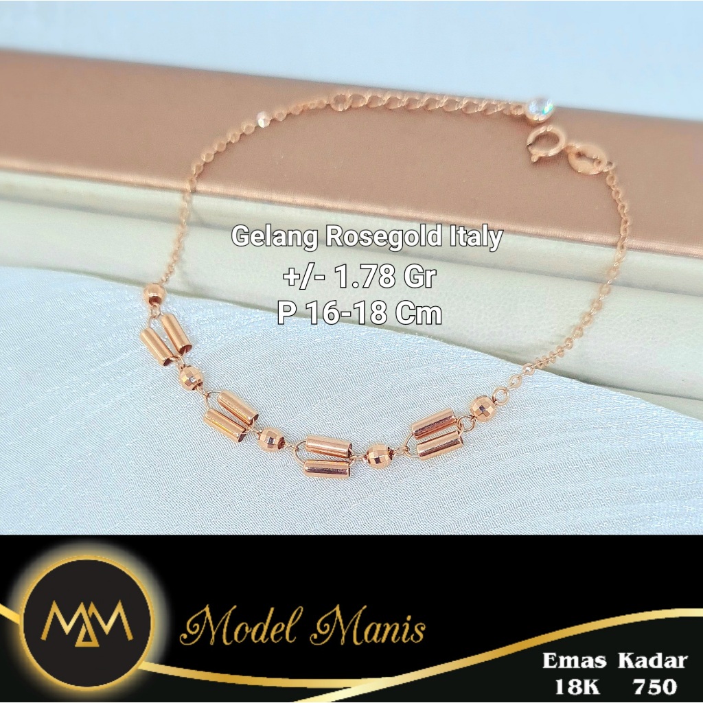 Gelang Pipa Candy Italy AU Rosegold 750 kadar 18k