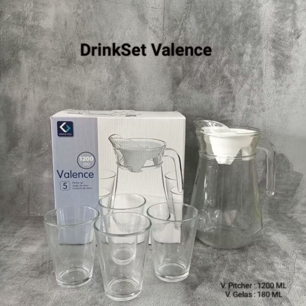 Pitcher 1.2L + 4 Gelas Kapasitas 180ML Teko Set Kaca Beling Bening Transparan Awet Kuat Murah Tebal 
