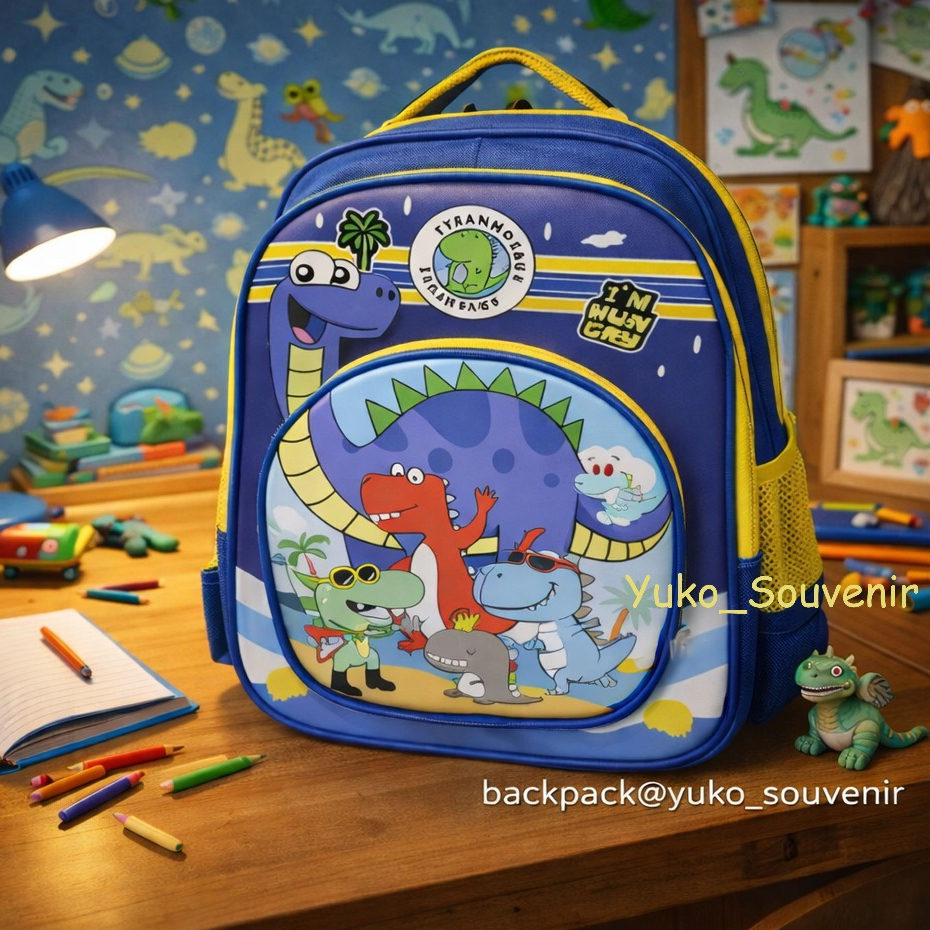 Tas Ransel Anak SD Gambar Dinosaurus Besar Tebal 2 Resleting Tas Anak Dinosaurus Ukuran SD
