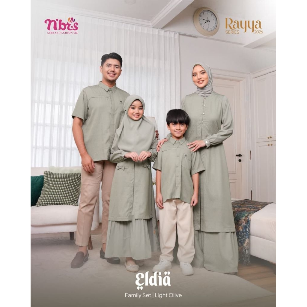 BUSANA MUSLIM TERBARU SARIMBIT NIBRAS 2026 FAMILY SET ELDIA LIGHT OLIVE  ORI