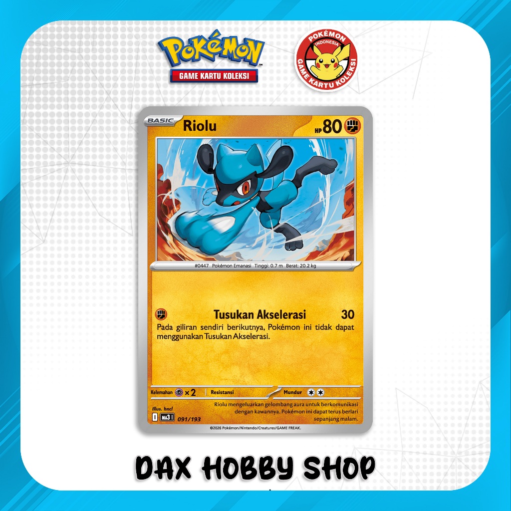 Riolu - 091/193 - Evolusi Mega Impian EX (MA3) - Pokemon TCG Indonesia