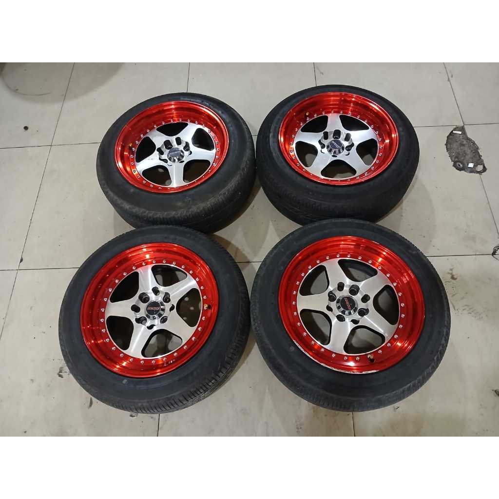 Velg Mobil Bekas Racing R15 Lubang 4 BRAVE R15X7,25-8 H8X100-114,3 BAN 185 60 R15