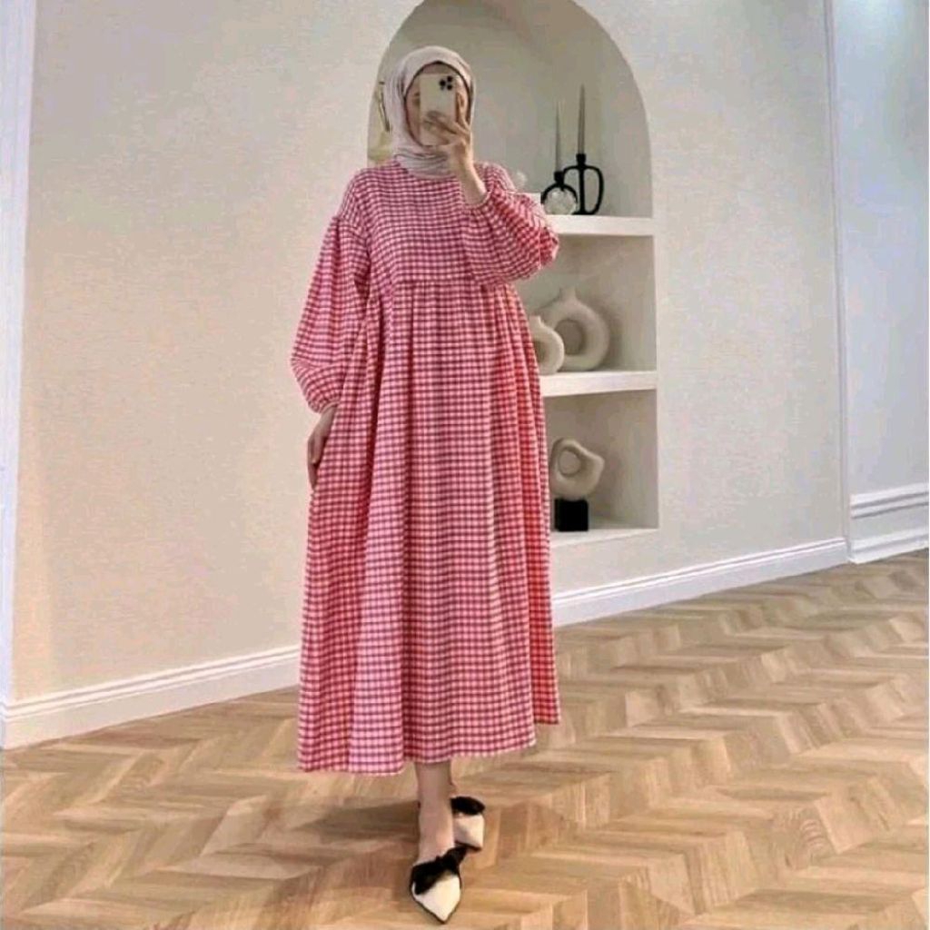 Tunik kotak terbaru lengan panjang katun kotak muslim wanita