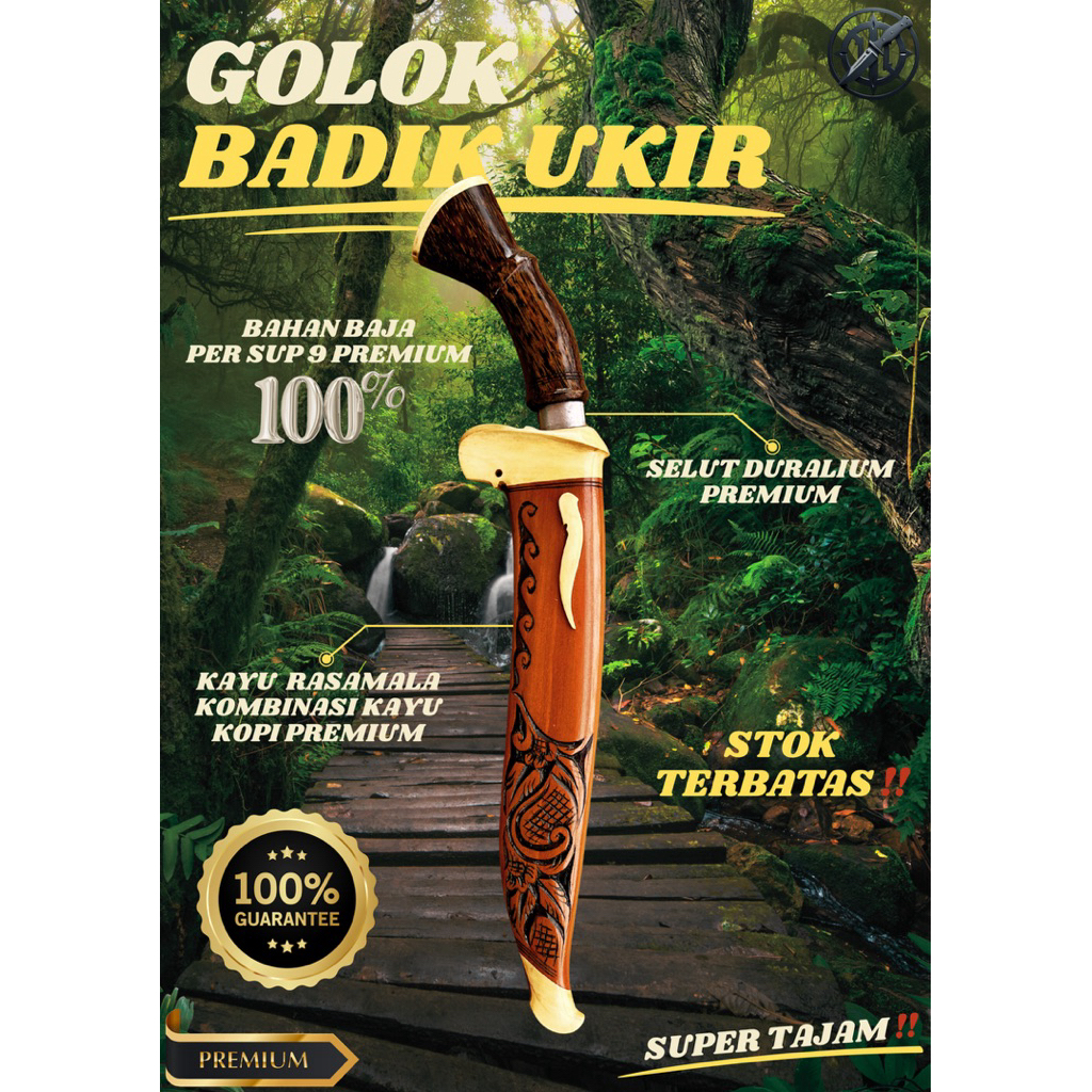 [BAJA PREMIUM] GOLOK KEBUN BADIK UKIR GOLOK BAJA SUPER TAJAM Bahan Baja Per SUP9 Asli Original