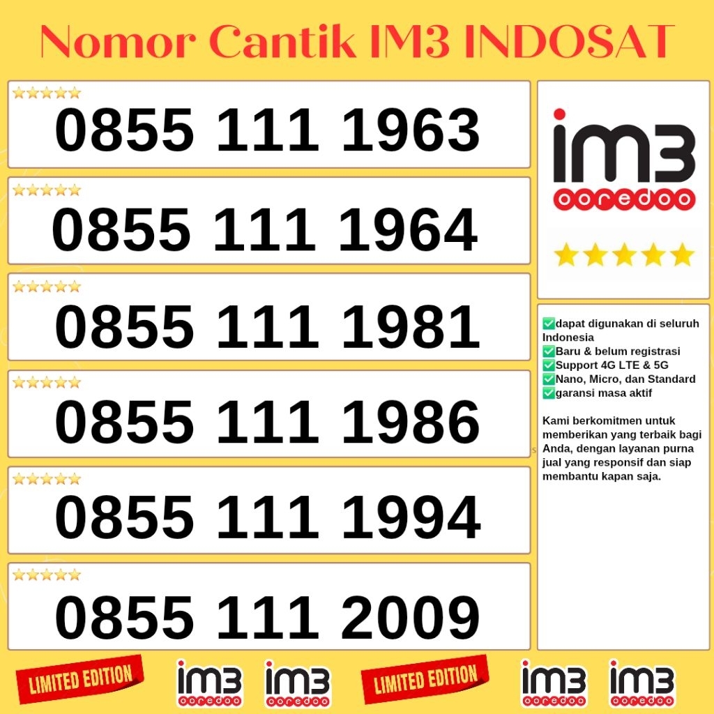 Nomor Cantik Im3 Indosat 1111 Tahun Triple Super Abab 0856 Kartu Perdana Indosat im3 Support 4g lte 