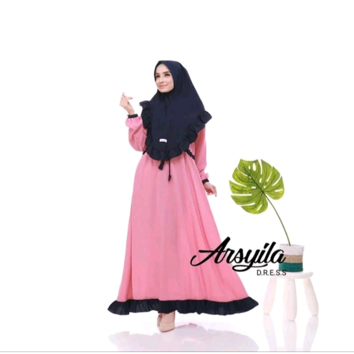 Abaya Hitam Turkey Arsyila gamis syari Gamis Syari Muslimah Jetblack Set Khimar Bahan Wolfice Korea 