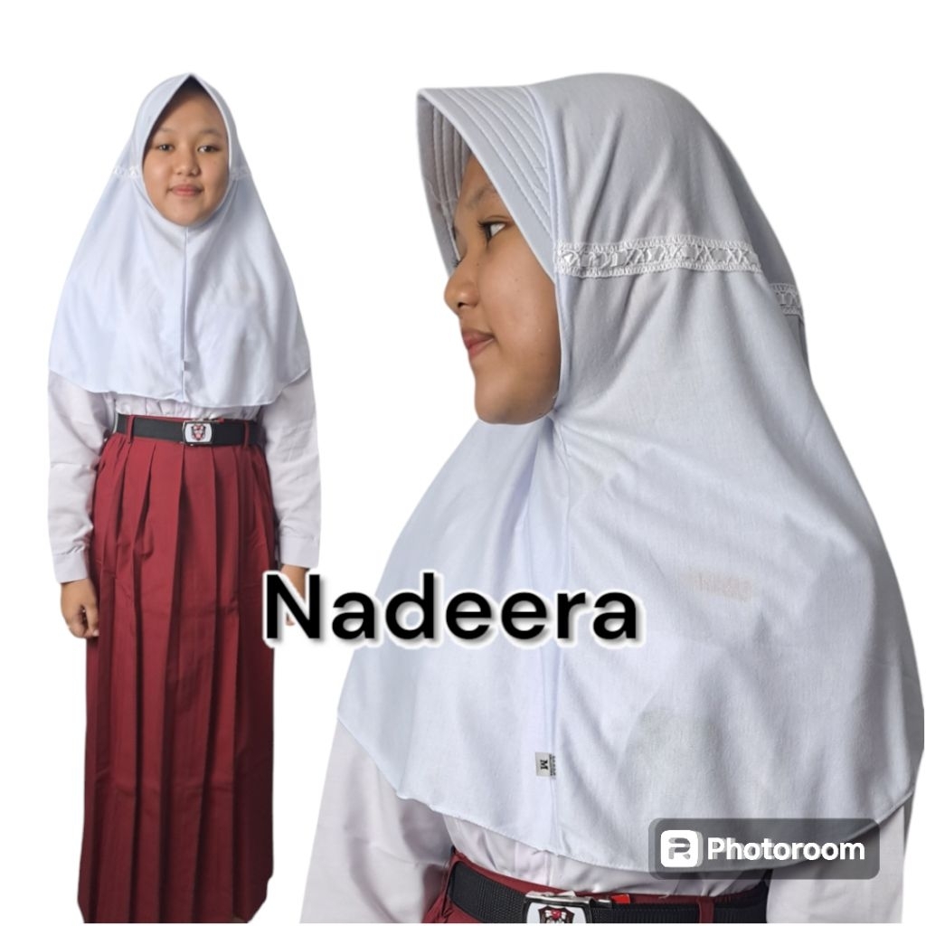 Kerudung Putih Coklat Sekolah SD Jilbab Anak Perempuan Bergo Instan Renda