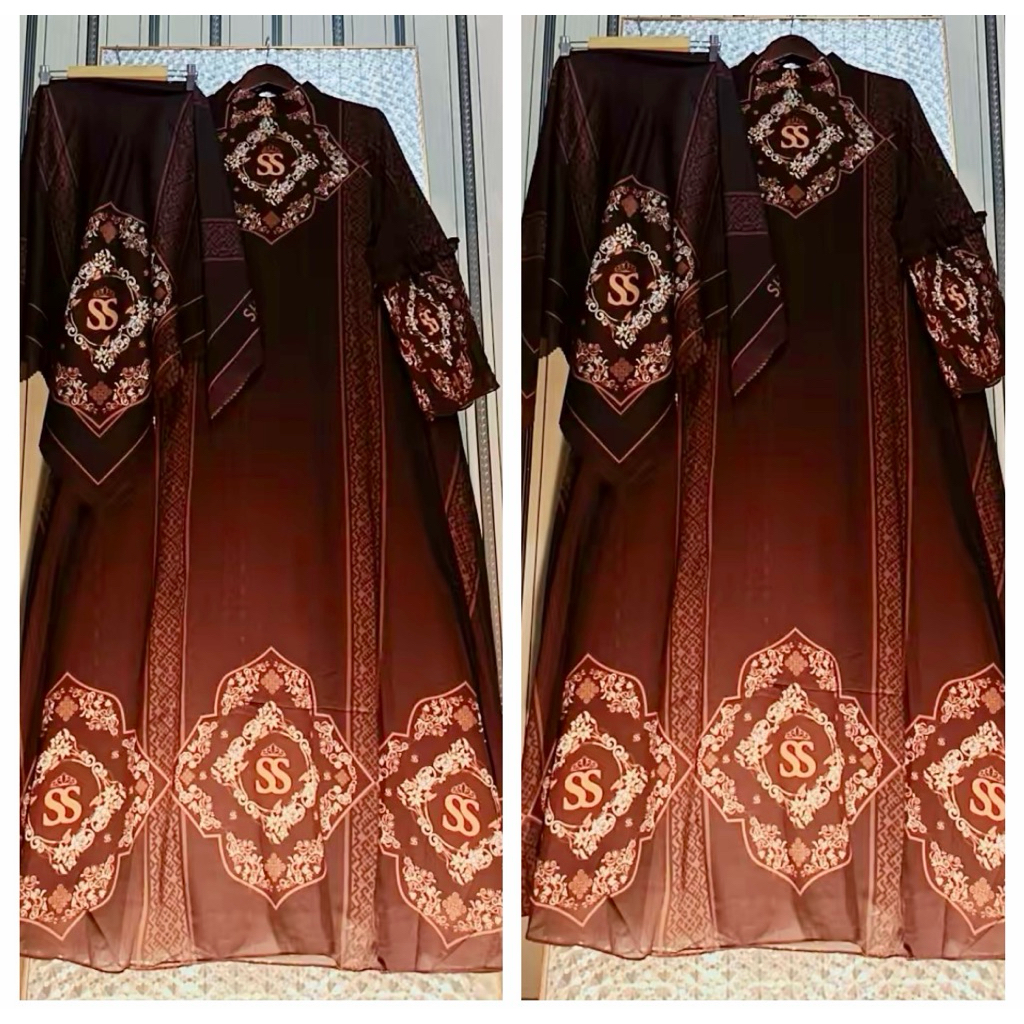 SHELLASAUKIA  GAMIS LEBARAN RAYA TERBARU Dress BROKAT BRUKAT Polos umroh ORI set Hijab SHELASAUKIA G