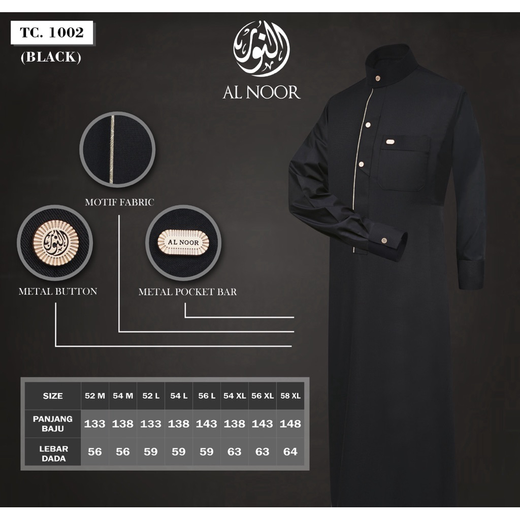 Jubah pria  hitam saudi Al noor katun