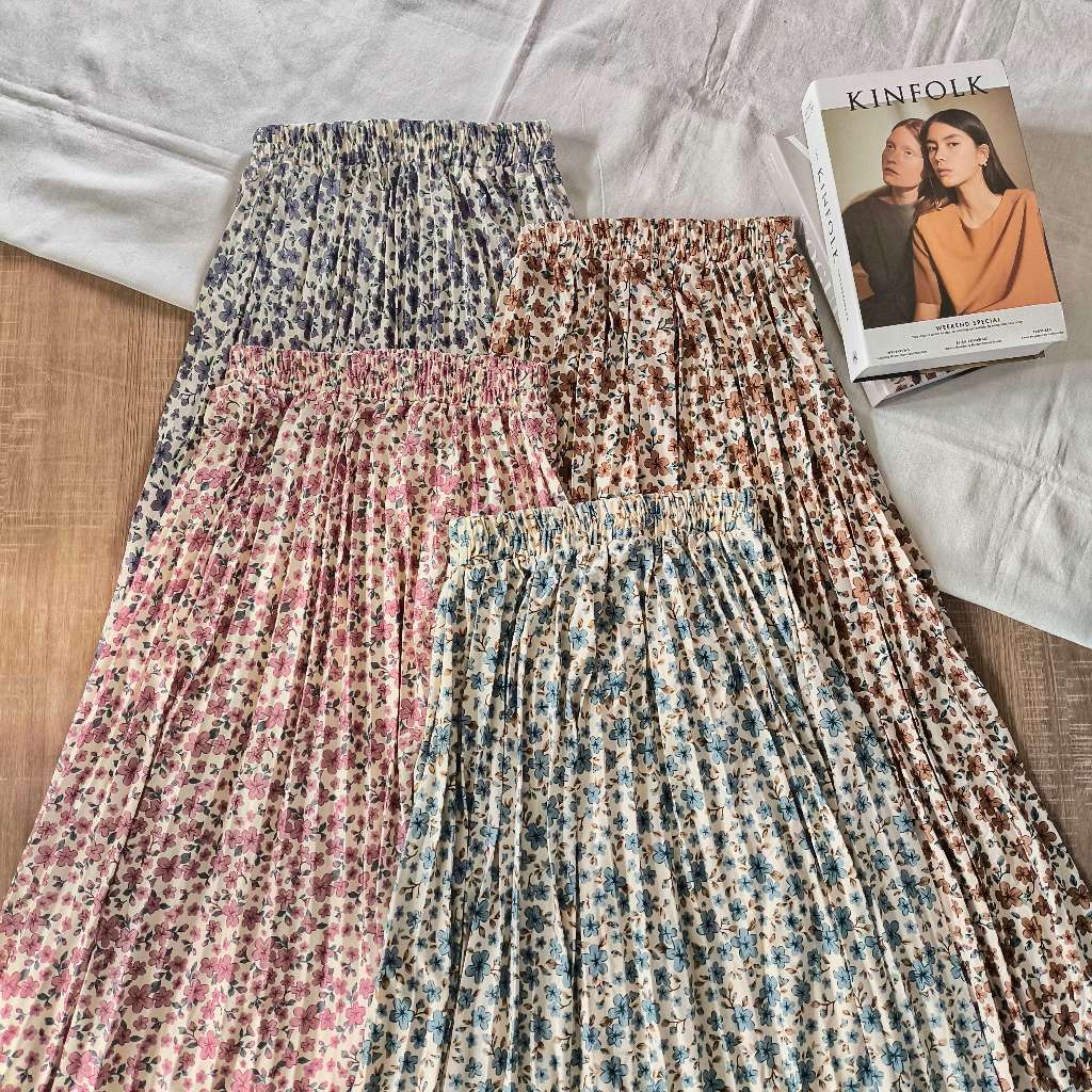 NAOMI SKIRT DEEWIDIY / ROK PLISKET PANJANG MOTIF BUNGA / ROK BUNGA KOREA