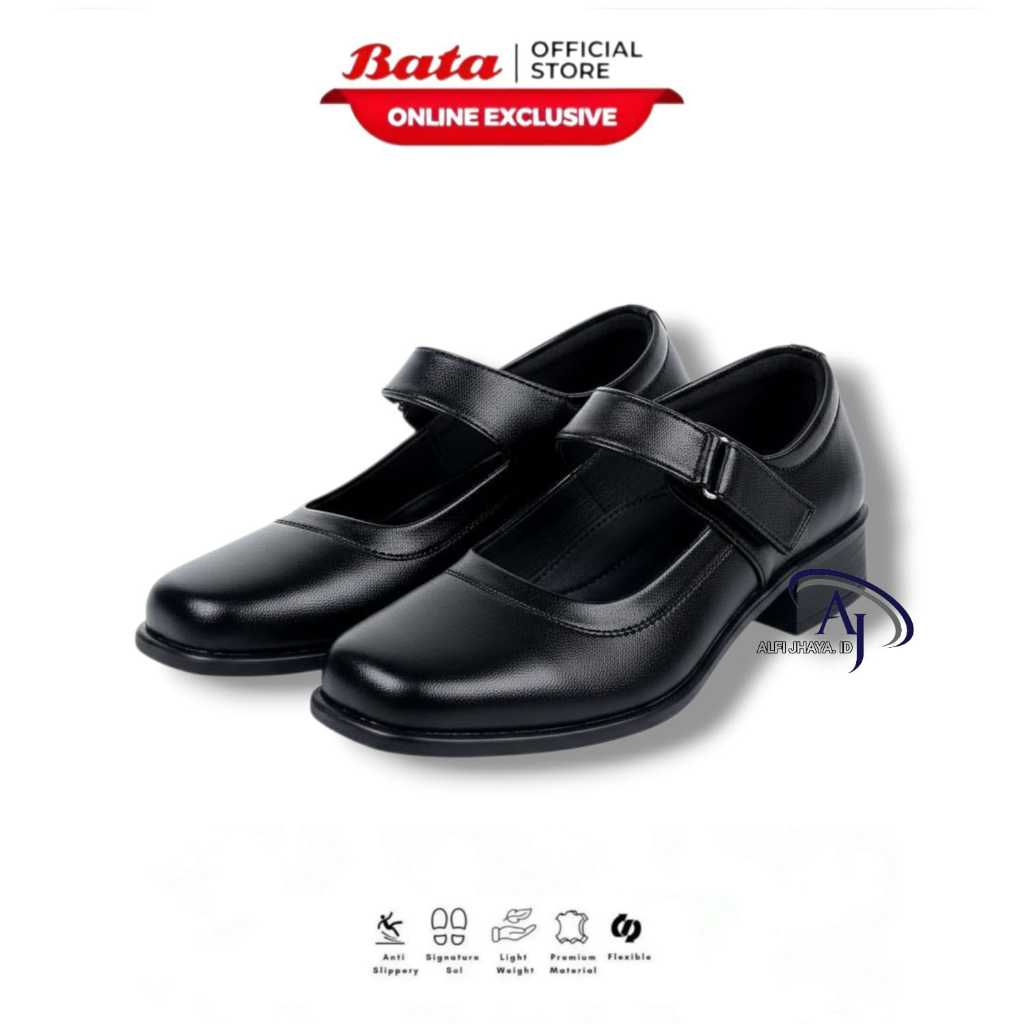 BATA Sepatu Wanita Pantofel Paskibra Hak 3cm Hitam Sepatu Sekolah