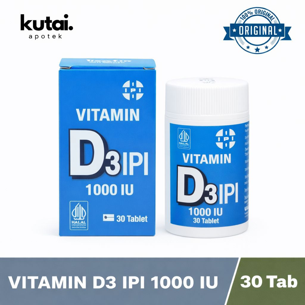 VITAMIN D3 IPI 1000 IU 30 Tablet Suplemen Vitamin D Tulang Imunitas Halal Original