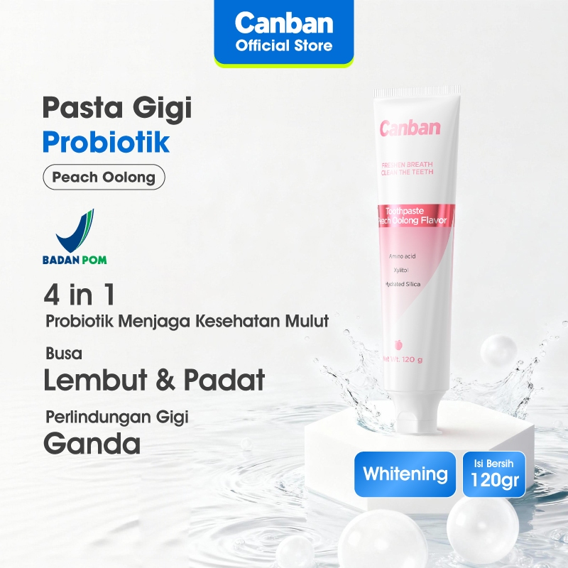CANBAN Pasta Gigi Probiotik Peach Oolong 120g Whitening Toothpaste Pemutih Gigi Kuning Permanen Ampu