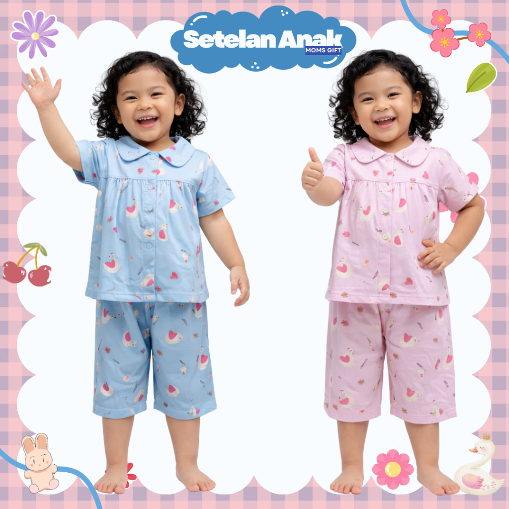 SETELAN ANAK MOMS GIFT MOTIF ANAK PEREMPUAN MODEL KEMEJA STL-9210