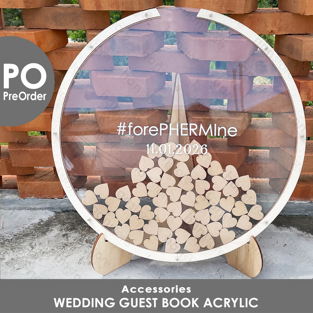 PO AKRILIK Circle Wedding Guest Book with Love / White transparent Clear Guestbook / Buku Tamu Bulat
