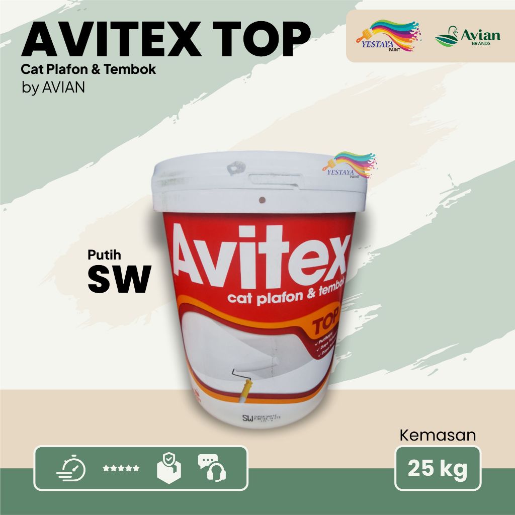 [25 KG] CAT TEMBOK AVIAN AVITEX TOP SW WARNA PUTIH KEMASAN 25 KG